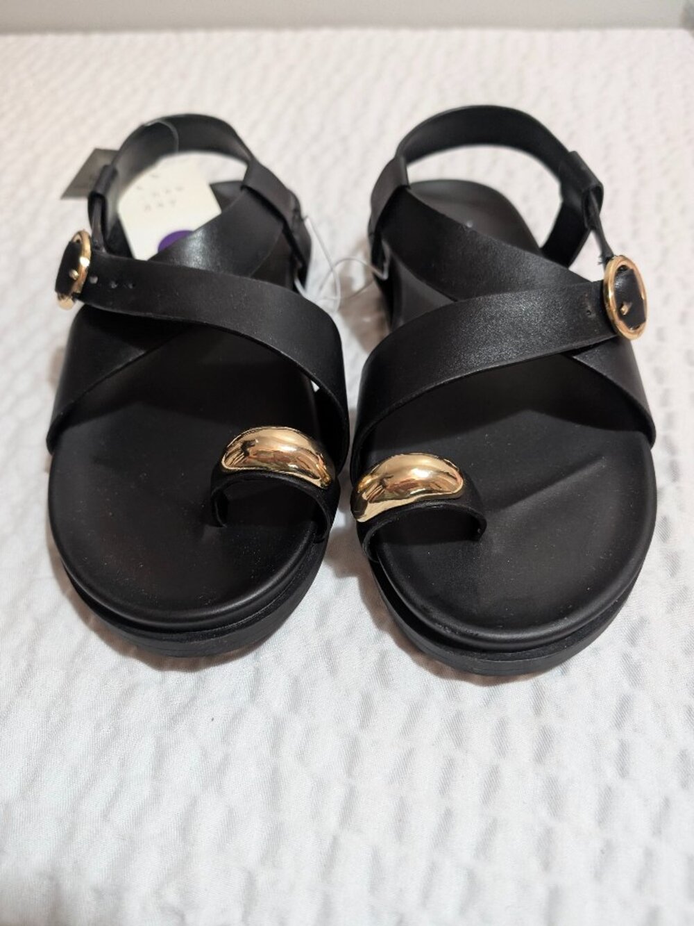 Women's Sol Toe Loop Ankle Strap Sandals -Universal Thread- Black Size 6